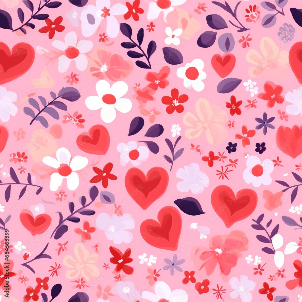 Romantic Hearts and Florals: Valentine's Seamless Pattern Romantic Hearts and Florals: Valentine's Seamless Pattern