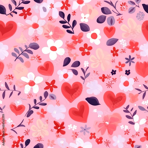 Romantic Hearts and Florals  Valentine s Seamless Pattern