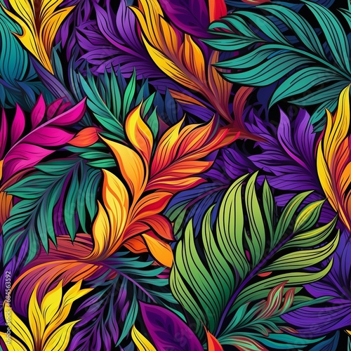 Colorful Tropical Leaves Pattern for Cushions and Fabrics