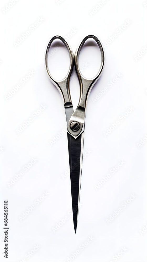 Close-up portrait of a scissors against white background with space for text, background image, AI generated Close-up portrait of a scissors against white background with space for text, background image, AI generated