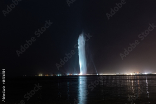King Fahad's Fountain at night in Jeddah Saudi Arabia