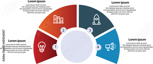 Collection of vector circle chart infographic templates for presentations, advertising, layouts, annual reports. 4 options, steps, parts photo