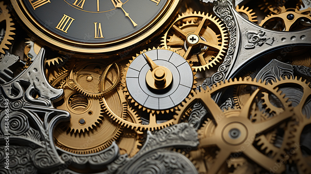 Silver and gold clock gears