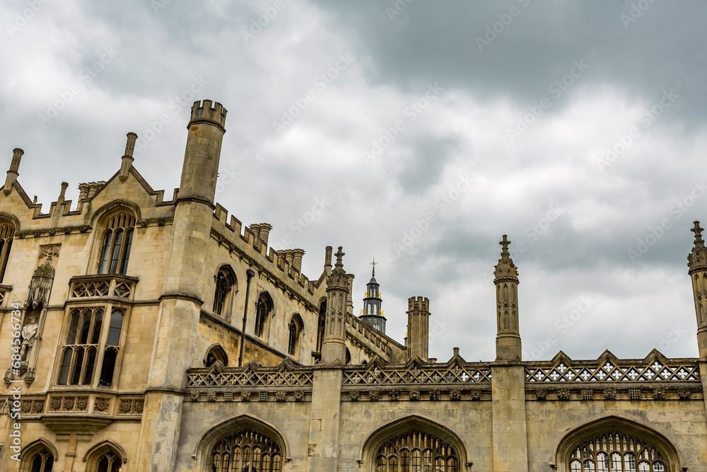 Cambridge, England, UK. Walking the scenery streets of this famous British academic city in a moody cloudy spring day