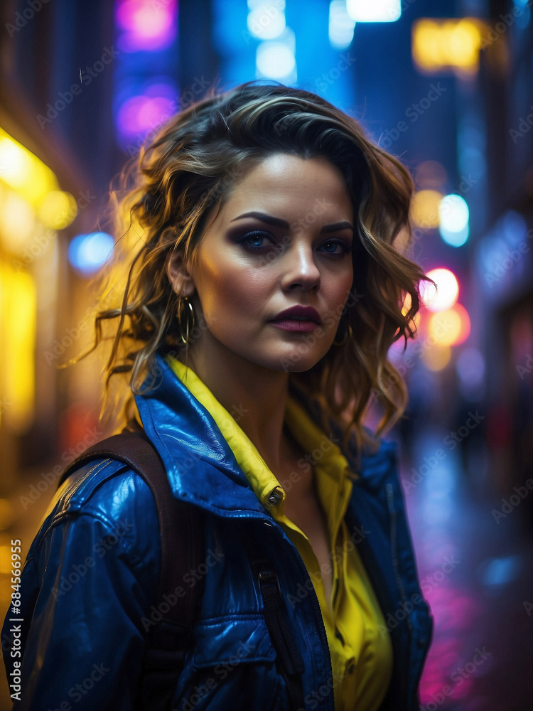 portrait of a woman in night city portrait of a woman in night city