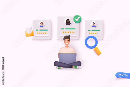 Human resource management and hiring concept. Job interview, recruitment agency vector illustration. 3D Vector Illustrations.