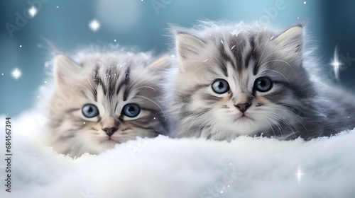 Winter background kittens frame art with space for text, background image, AI generated