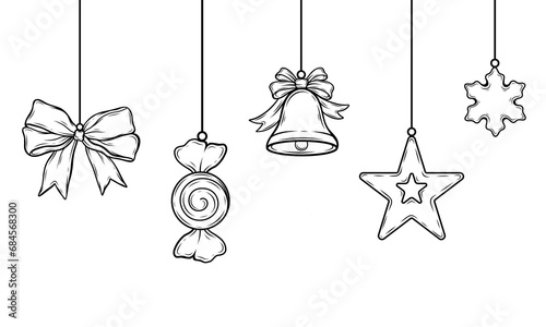 Festive Christmas Ornaments Decorations Vector Hand Drawn Set