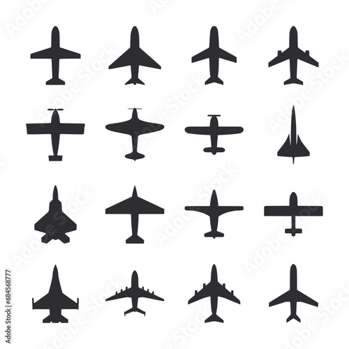 Set of airplanes icon for web app simple silhouettes flat design