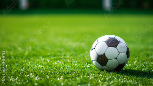 Soccer ball on green synthetic artificial grass © Gefer