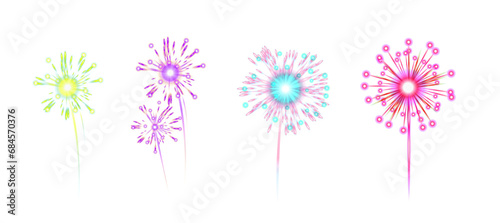 colorful bright firework salute burst on transparent background