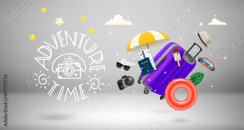 Enjoy summer holidays concept. 3d vector banner with calligraphic inscription