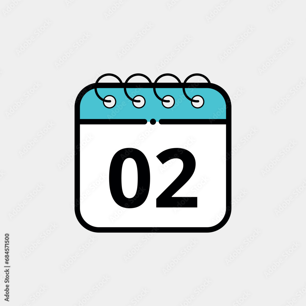 Calendar flat icon for websites, blogs and graphic resources. Calendar vector illustration with specific day marked, day 02. Calendar flat icon for websites, blogs and graphic resources. Calendar vector illustration with specific day marked, day 02.
