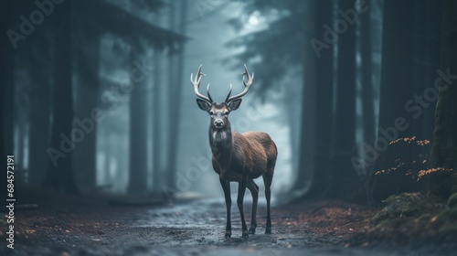 Majestic Stag in a Misty Forest