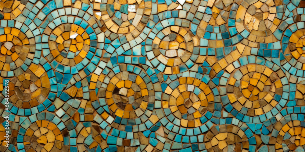 Mosaic Texture With Turquoise And Gold Elements Created Using Artificial Intelligence