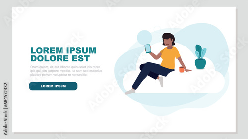 Relaxed person sitting on a cloud doing secure log in on a smartphone - cloud service concept