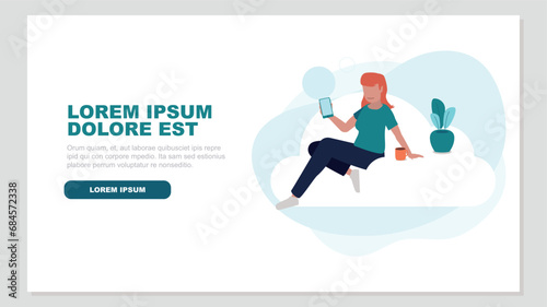 Relaxed person sitting on a cloud doing secure log in on a smartphone - cloud service concept