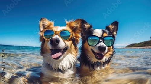 Dogs Wearing Sunglasses at Beach