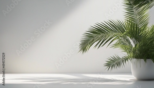 A soothing white background with delicate palm shadows  suitable for organic or eco-friendly products