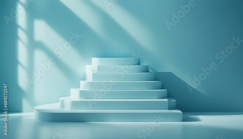 Soft blue tones with geometric shadows resembling steps  perfect for highlighting sleek and modern