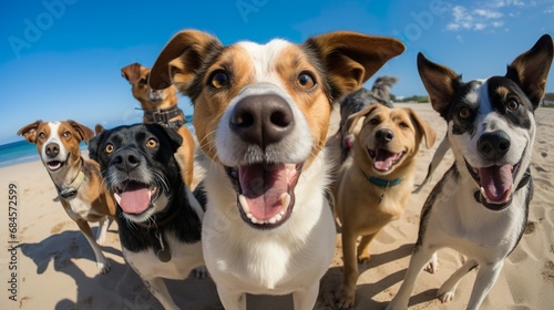 Group of cute puppies making selfie.