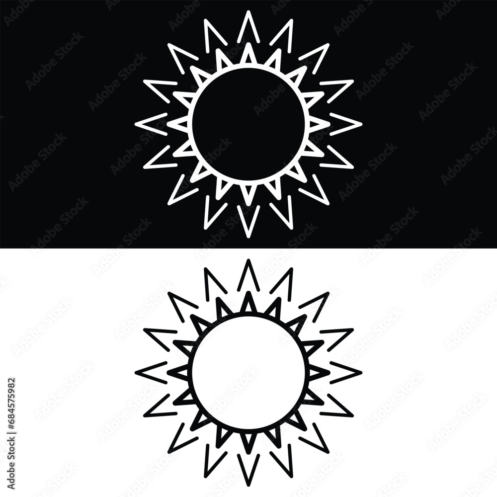 Sun icon Vector, Black and White Version Design Template Sun icon Vector, Black and White Version Design Template