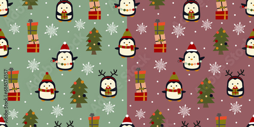 Penguin christmas holiday seamless pattern