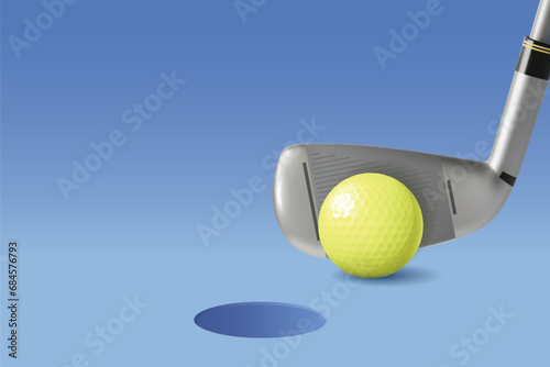 3d Stick Golf and Ball Cartoon Style on a Blue Background Golfing Sport Concept for Tournament Announcement. Vector illustration
