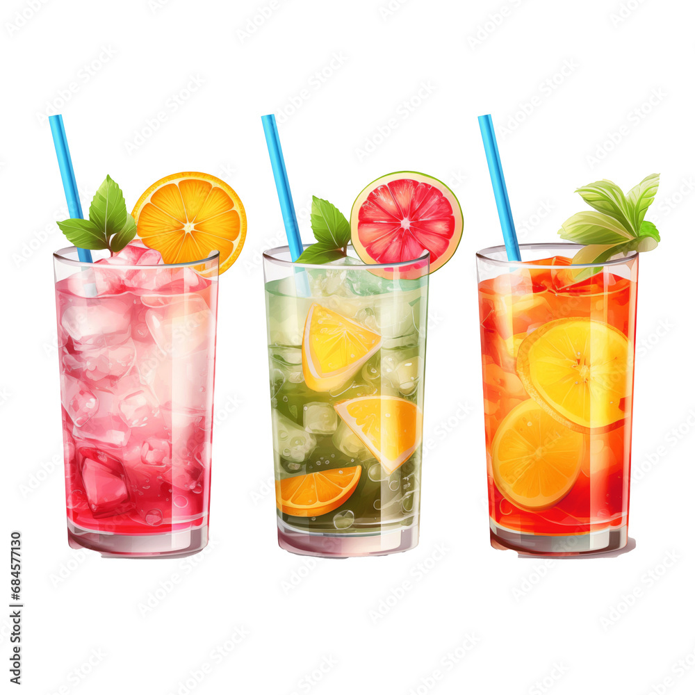 Cocktails isolated on transparent background