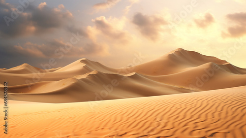 Desert landscape with sandstorm. 