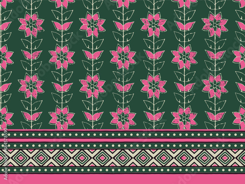 BLOCK FLORAL WITH BORDER ALL OVER PRINT SEAMLESS PATTERN VECTOR ILLUSTRATION
