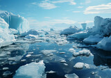 Ice blocks, icebergs, on the surface of the ocean or lake, in polar regions. AI generated