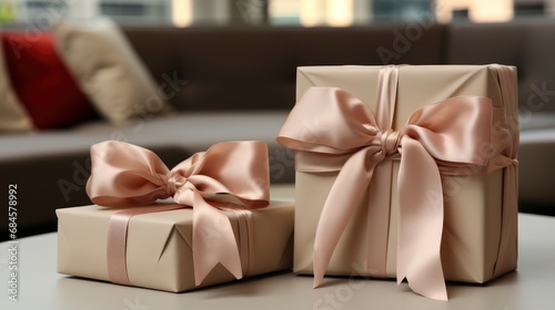 Beautifully Wrapped Gift Boxes On Cayan , Background HD, Illustrations