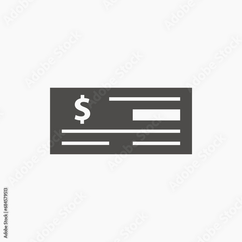 Cheque icon vector. Dollar, money, bank checkbook, financial check icon