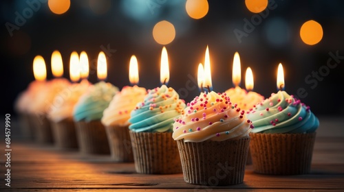 Birthday Cupcake Candles Burning On Rustic , Background HD, Illustrations