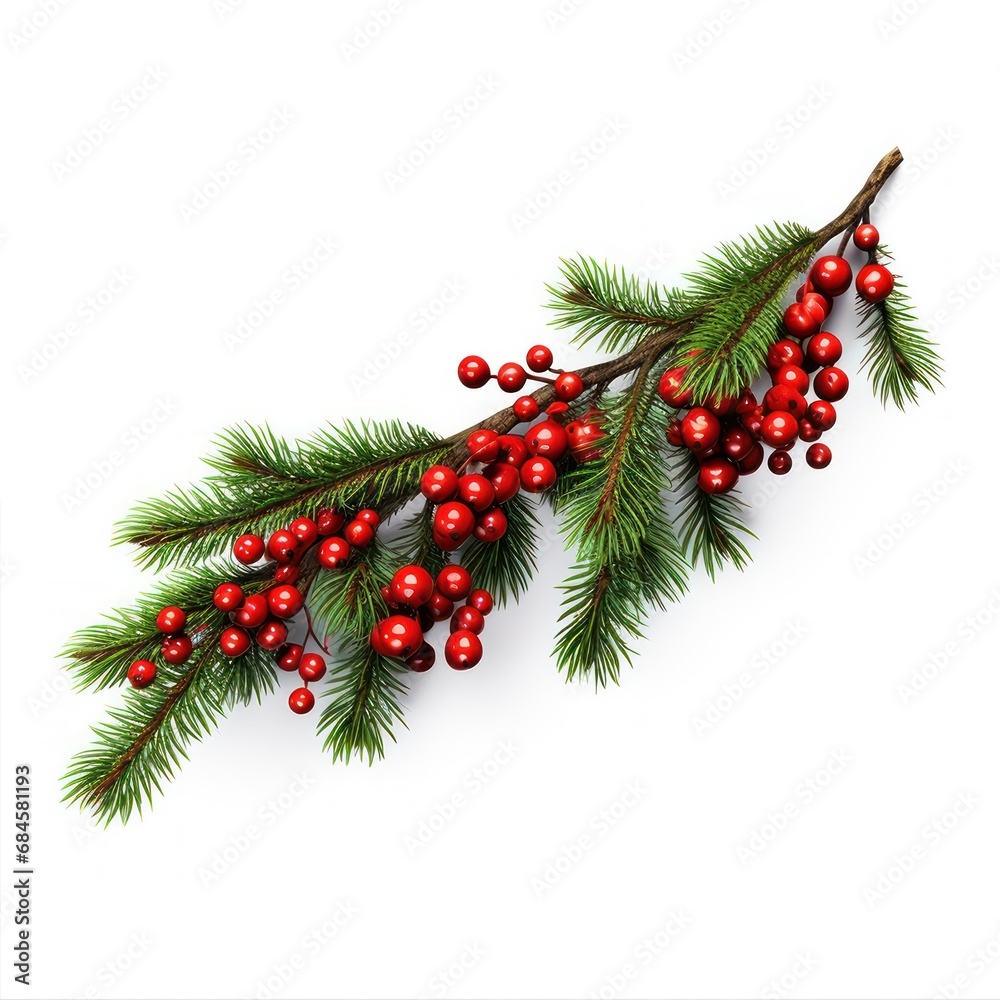 Christmas Fir twigs isolated on white background. Xmas decoration