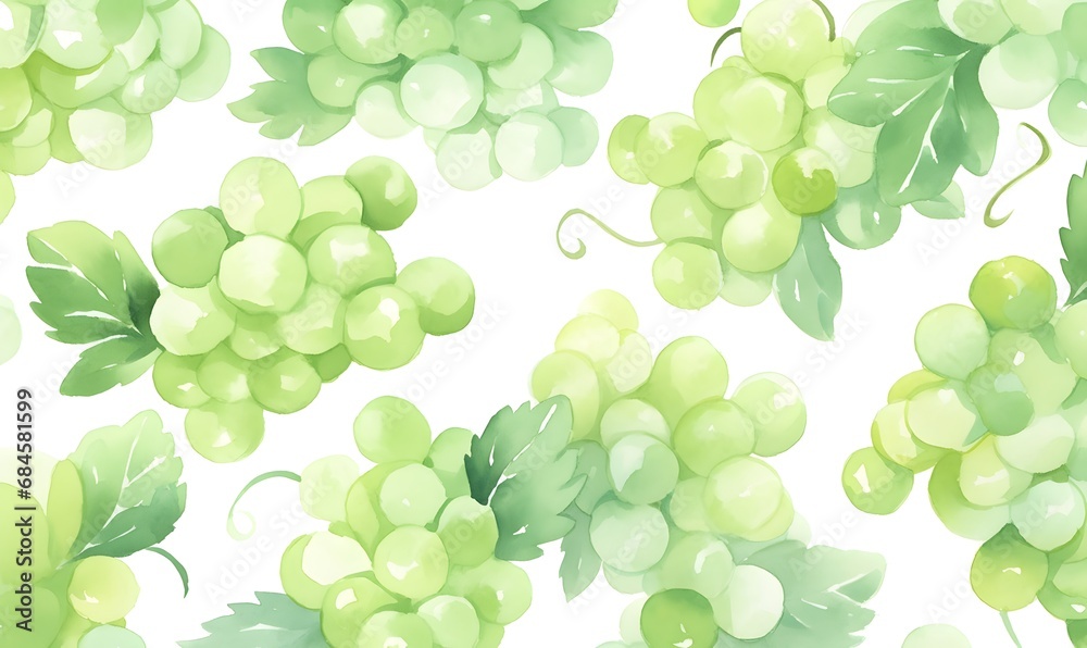 Watercolor green grapes background, Generative AI Watercolor green grapes background, Generative AI