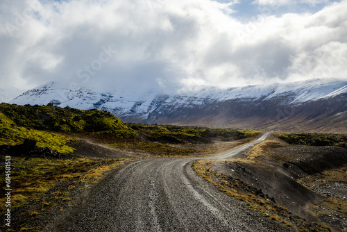 Road trough the lava fields in Iceland