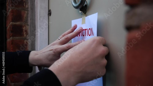 Wide Close Up Eviction Notice on Front Door