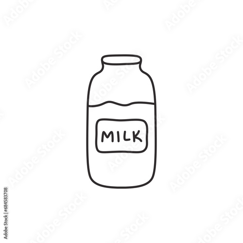 Hand drawn doodle style, milk glass and label.