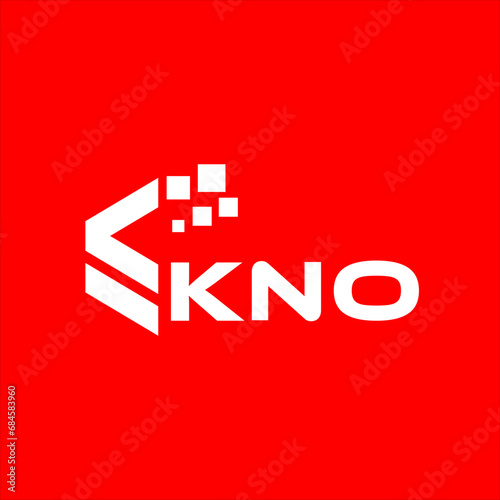 KNO letter technology logo design on red background. KNO creative initials letter IT logo concept. KNO setting shape design
 photo
