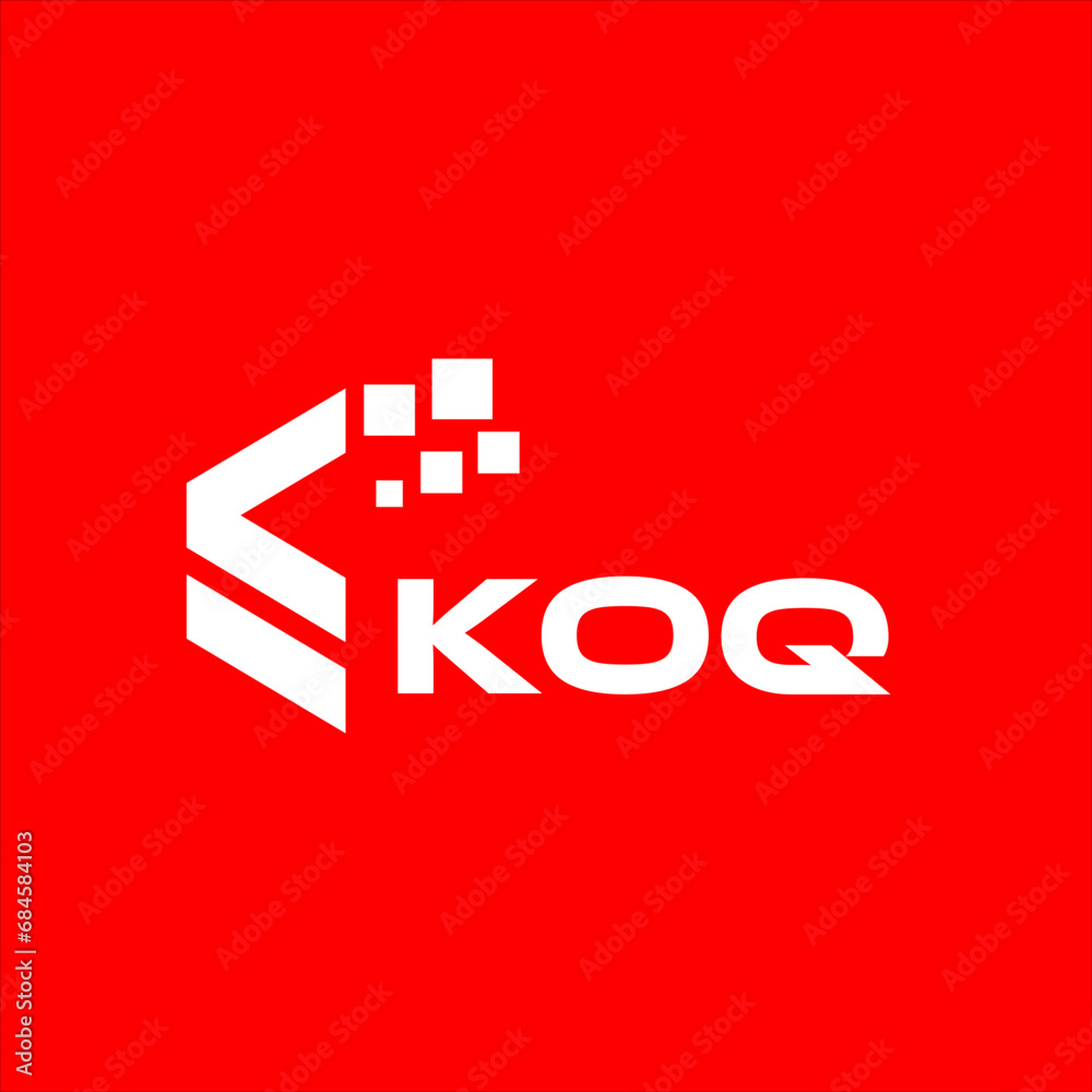 Fototapeta premium KOQ letter technology logo design on red background. KOQ creative initials letter IT logo concept. KOQ setting shape design 
