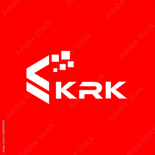 KRK letter technology logo design on red background. KRK creative initials letter IT logo concept. KRK setting shape design
