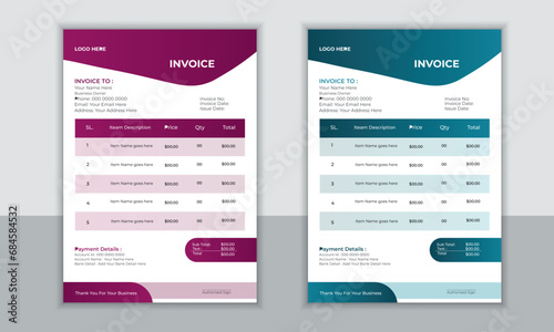 Creative invoice template vector. business stationery design payment agreement design template.
