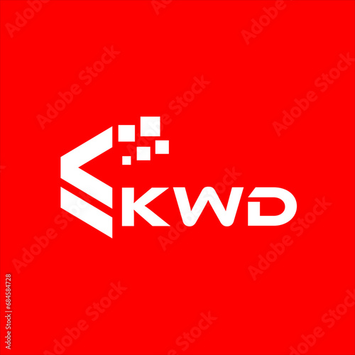 KWD letter technology logo design on red background. KWD creative initials letter IT logo concept. KWD setting shape design
 photo