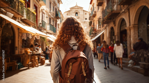 Traveler girl in street