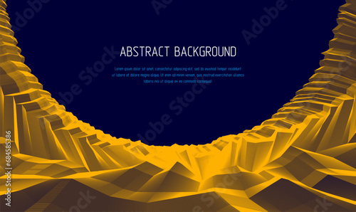 Abstract vector background with fantastic landscape terrain of cosmic planet, geometric 3d line art abstract background of skyline. Usable as template for layout with copy space for title and text.