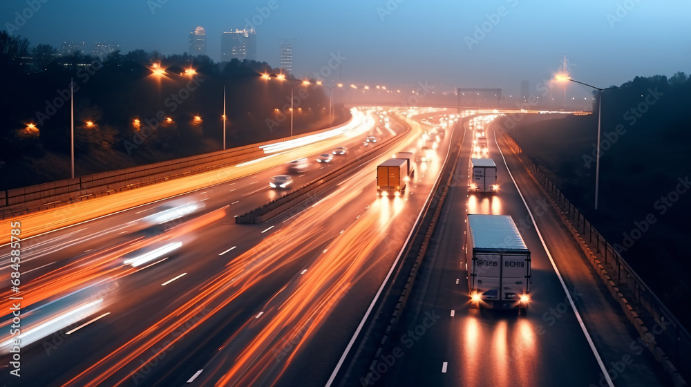 Trucks on highway street in night time