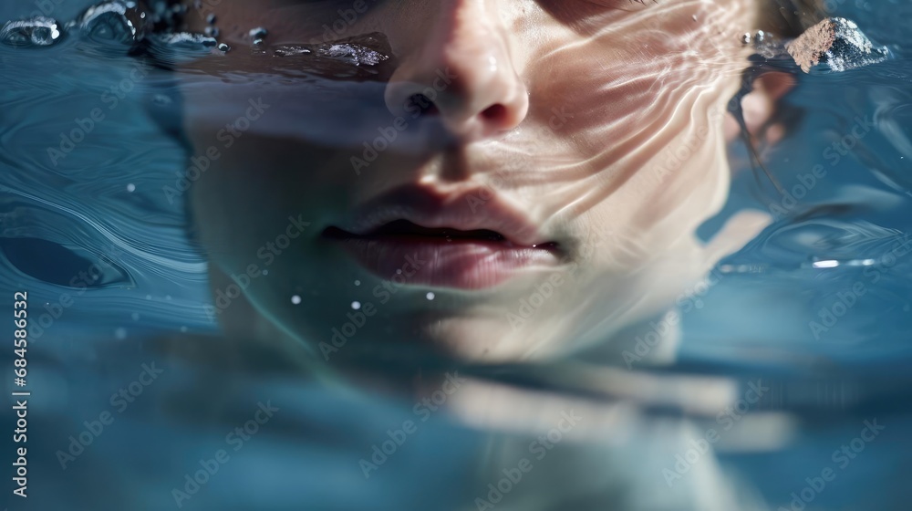 Activities in the pool. A man swims in a swimming pool