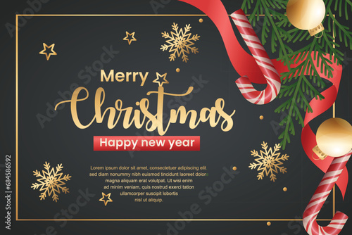 christmas card with cane, merry christmas card horizontal black background, christmas elements, golden color christmas banner illustration, merry christmas card, merry christmas banner, christmass 